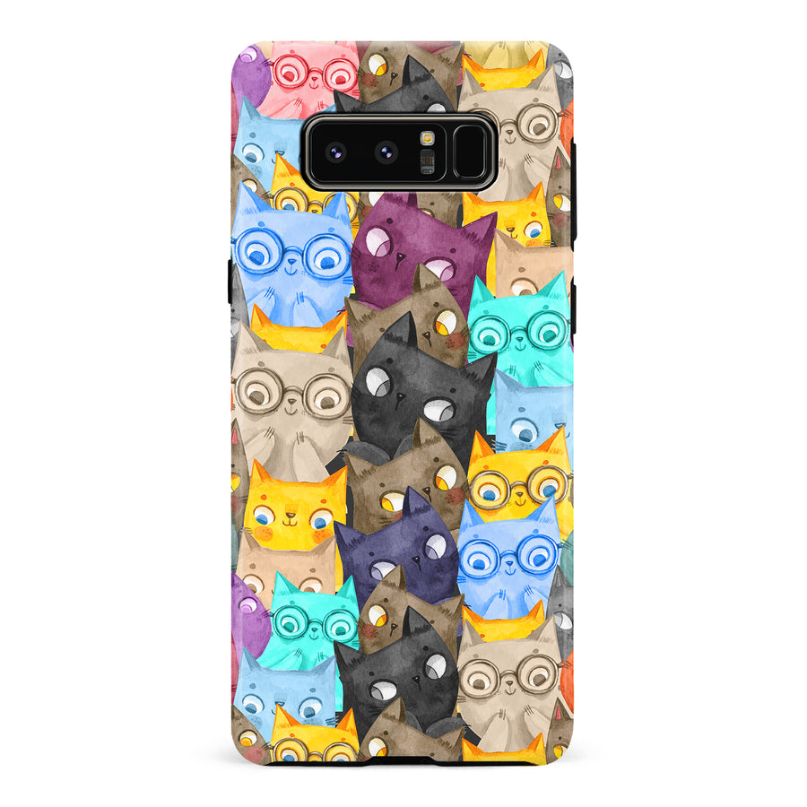 Samsung Galaxy Note 8 Watercolor Cats with Glasses Multicolor Design Cat Phone Case