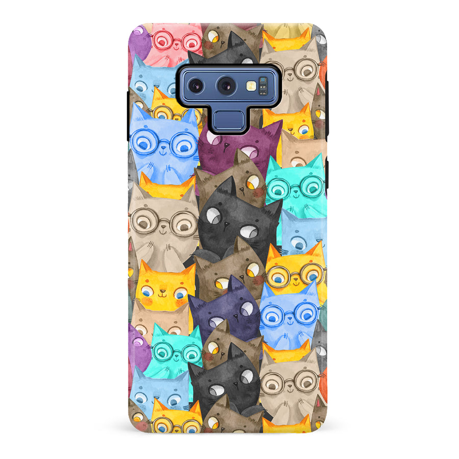 Samsung Galaxy Note 9 Watercolor Cats with Glasses Multicolor Design Cat Phone Case