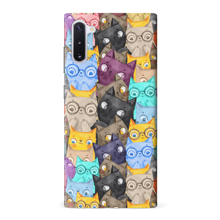 Samsung Galaxy Note 10 Watercolor Cats with Glasses Multicolor Design Cat Phone Case