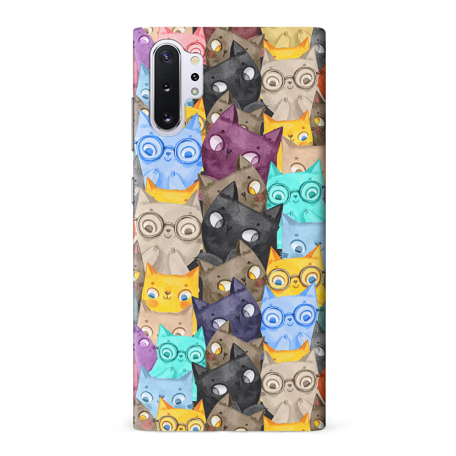 Samsung Galaxy Note 10 Plus Watercolor Cats with Glasses Multicolor Design Cat Phone Case