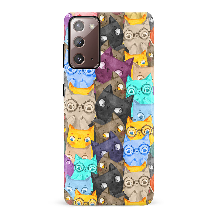 Samsung Galaxy Note 20 Watercolor Cats with Glasses Multicolor Design Cat Phone Case