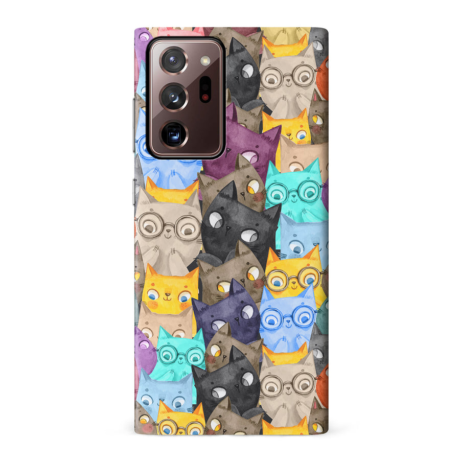 Samsung Galaxy Note 20 Ultra Watercolor Cats with Glasses Multicolor Design Cat Phone Case