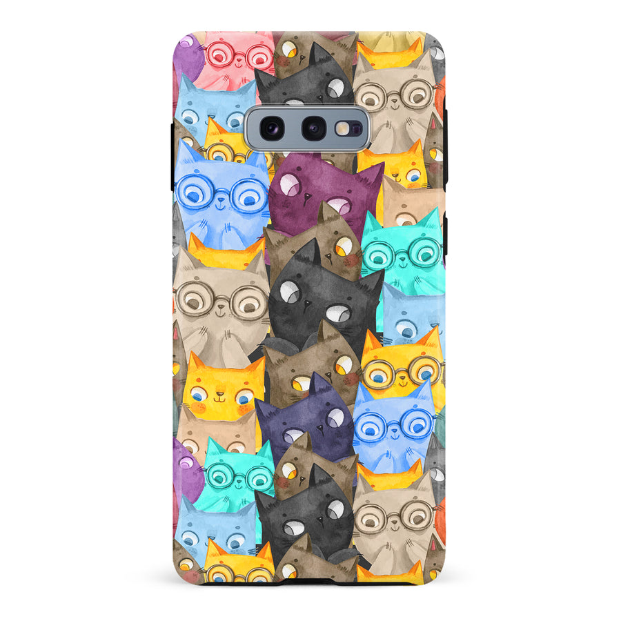 Samsung Galaxy S10e Watercolor Cats with Glasses Multicolor Design Cat Phone Case