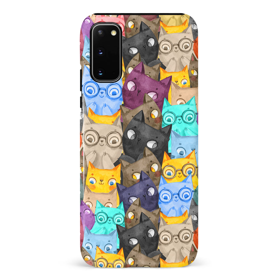 Samsung Galaxy S20 Watercolor Cats with Glasses Multicolor Design Cat Phone Case