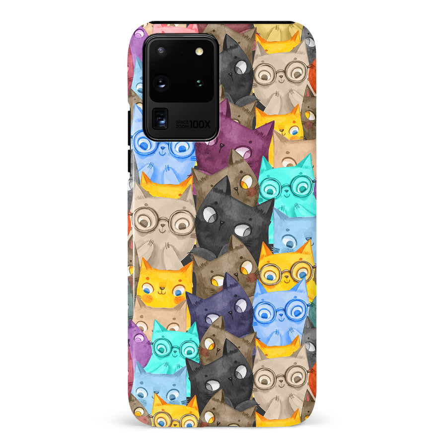 Samsung Galaxy S20 Ultra Watercolor Cats with Glasses Multicolor Design Cat Phone Case