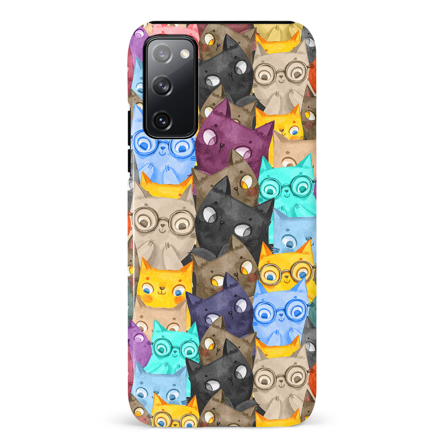 Samsung Galaxy S20 FE Watercolor Cats with Glasses Multicolor Design Cat Phone Case