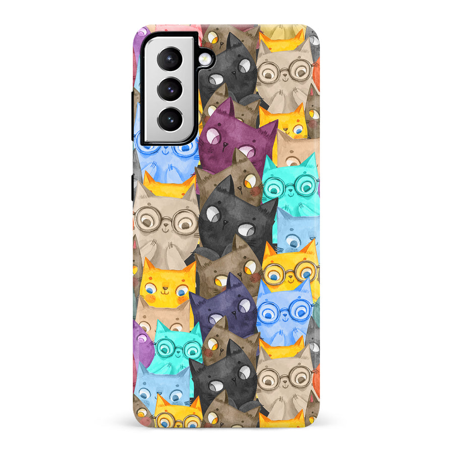 Watercolor Cats with Glasses Multicolor Design Cat Phone Case