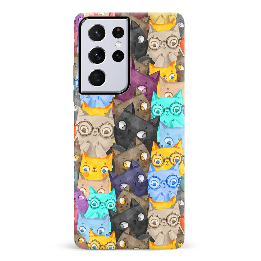 Watercolor Cats with Glasses Multicolor Design Cat Phone Case