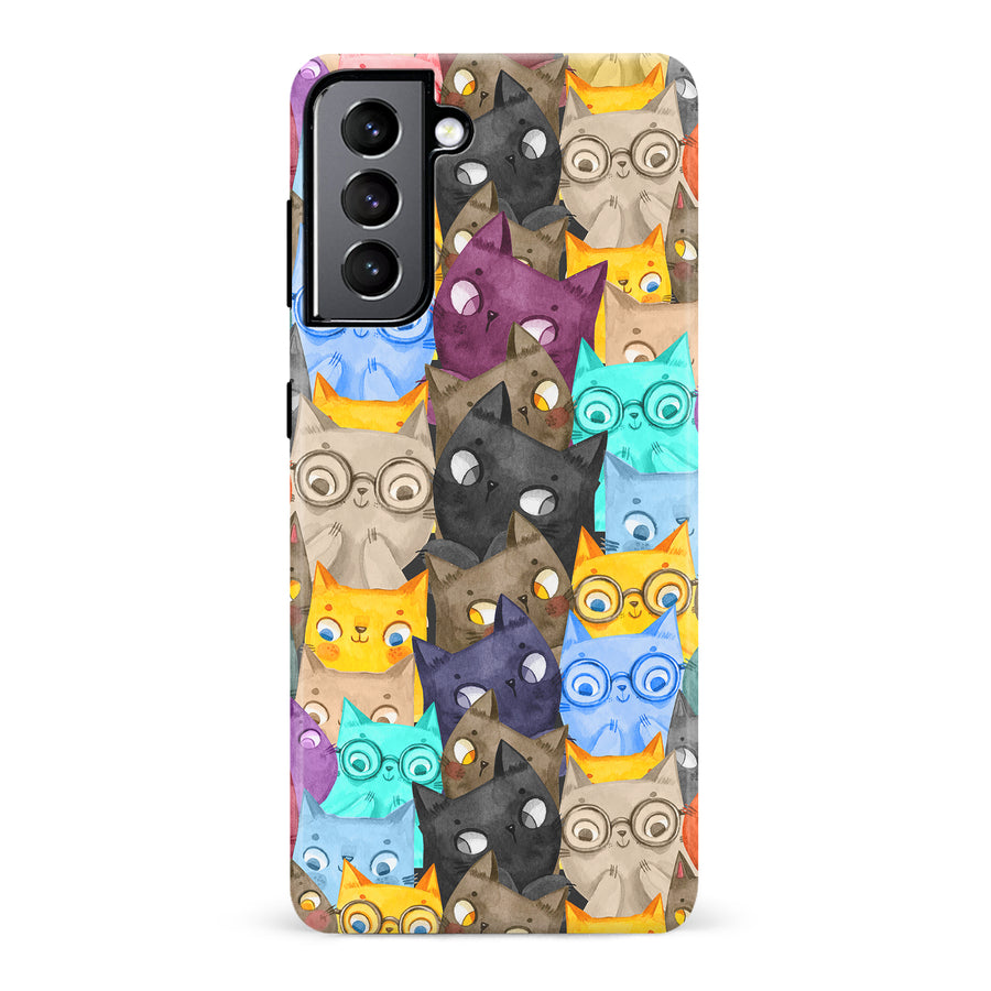 Watercolor Cats with Glasses Multicolor Design Cat Phone Case