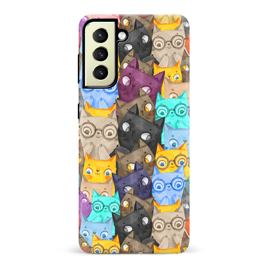 Samsung Galaxy S22 Plus Watercolor Cats with Glasses Multicolor Design Cat Phone Case