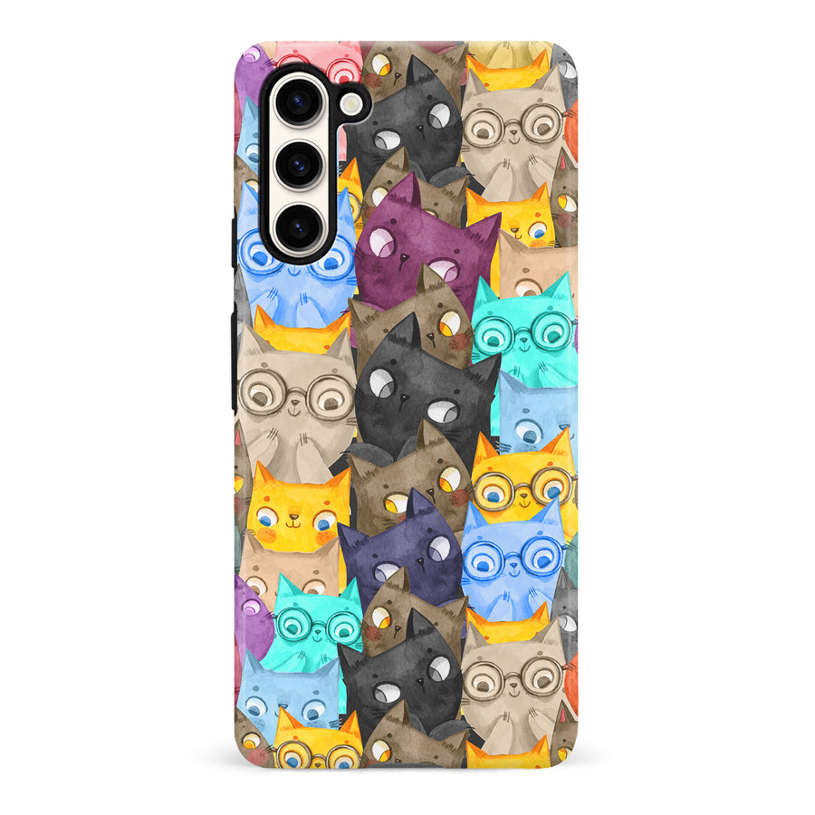 Samsung Galaxy S23 Watercolor Cats with Glasses Multicolor Design Cat Phone Case