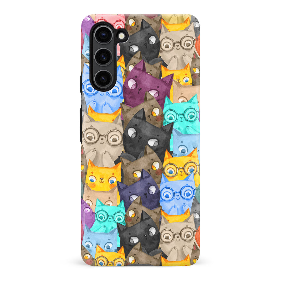 Samsung Galaxy S23 Plus Watercolor Cats with Glasses Multicolor Design Cat Phone Case