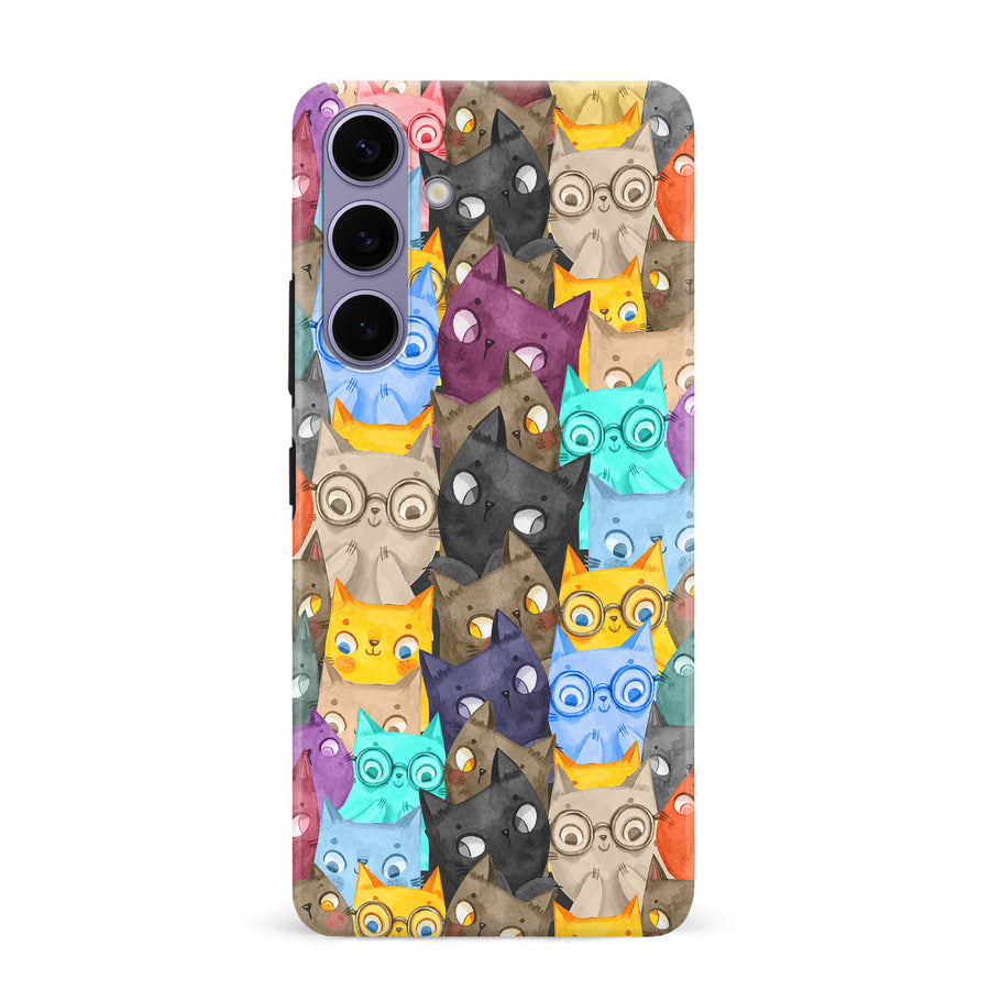 Samsung Galaxy S24 Plus Watercolor Cats with Glasses Multicolor Design Cat Phone Case