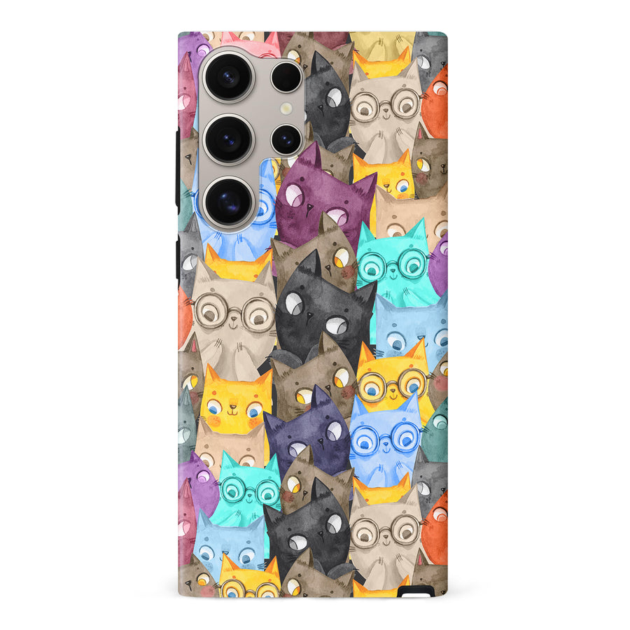 Samsung Galaxy S24 Ultra Watercolor Cats with Glasses Multicolor Design Cat Phone Case