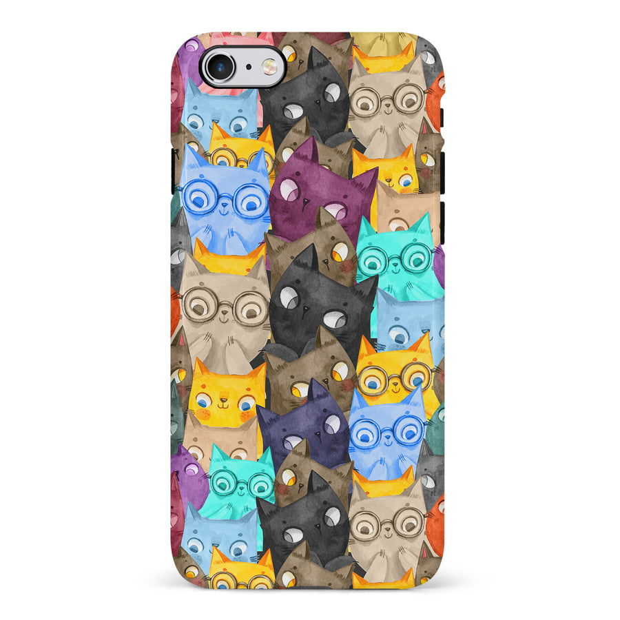 iPhone 6 Watercolor Cats with Glasses Multicolor Design Cat Phone Case