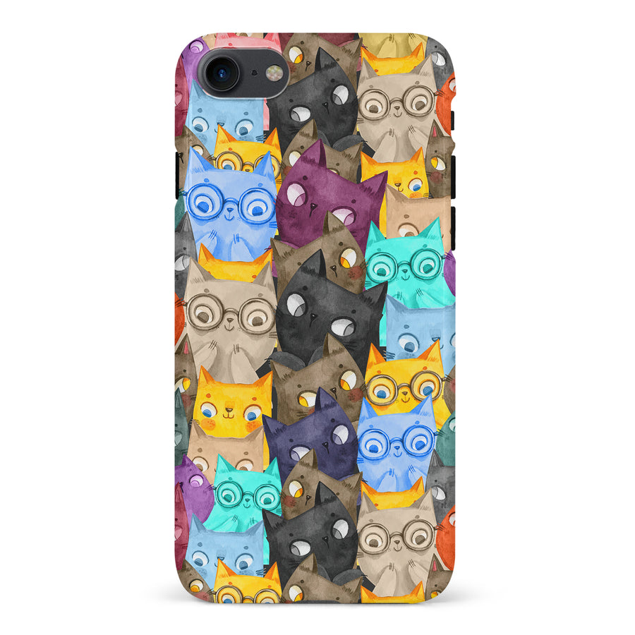 iPhone 7/8/SE Watercolor Cats with Glasses Multicolor Design Cat Phone Case