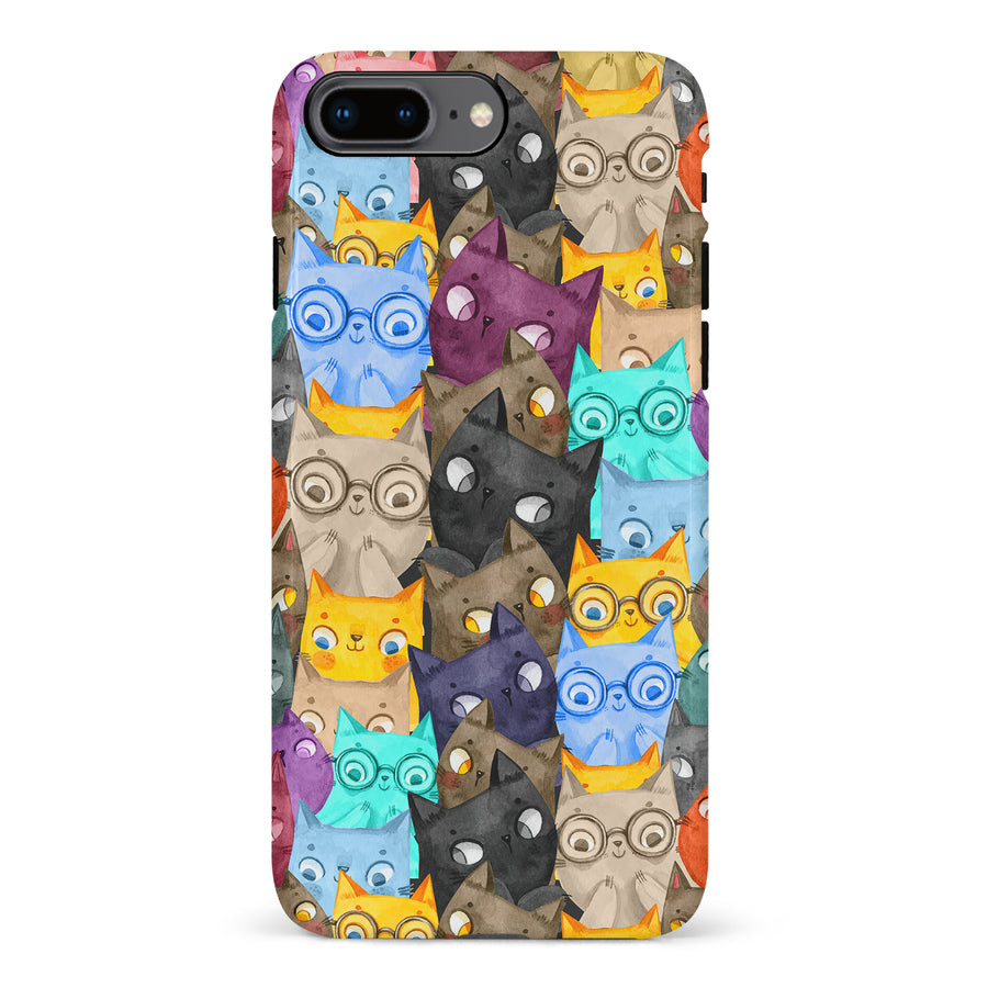 Watercolor Cats with Glasses Multicolor Design Cat Phone Case