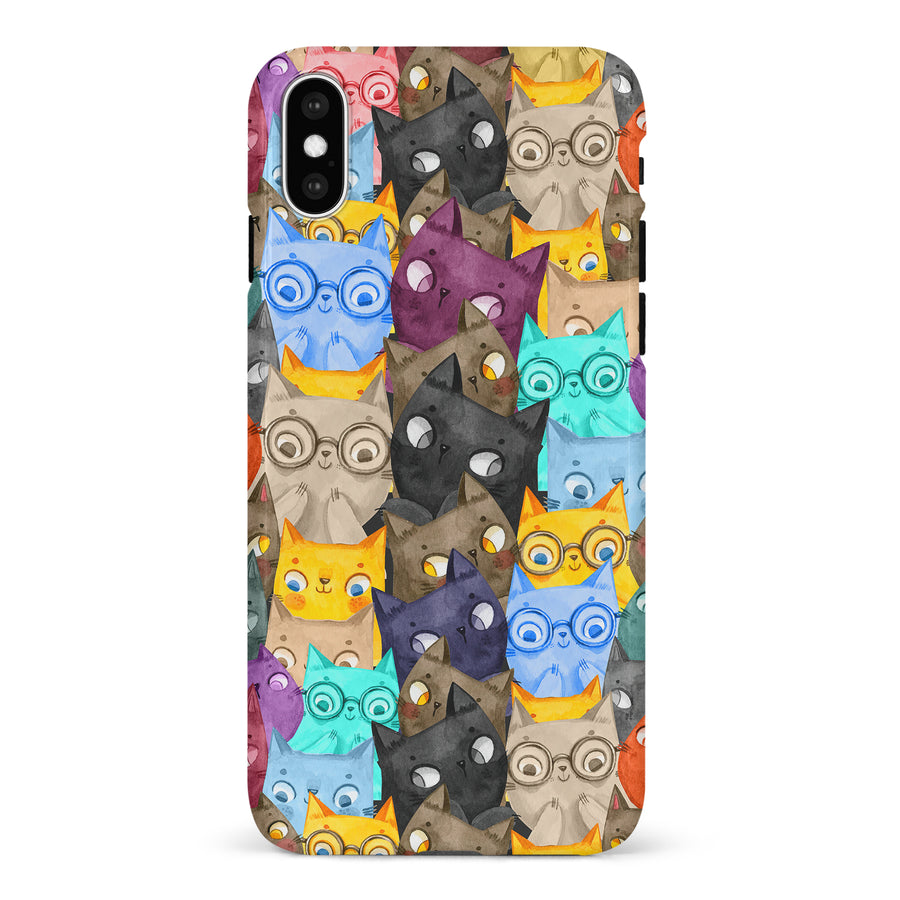 iPhone X/XS Watercolor Cats with Glasses Multicolor Design Cat Phone Case