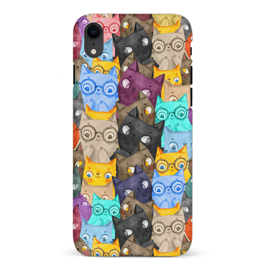 iPhone XR Watercolor Cats with Glasses Multicolor Design Cat Phone Case