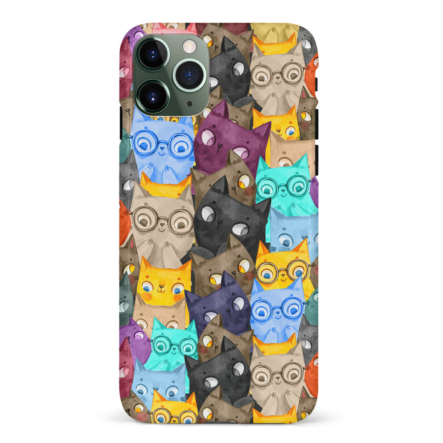 iPhone 11 Pro Watercolor Cats with Glasses Multicolor Design Cat Phone Case