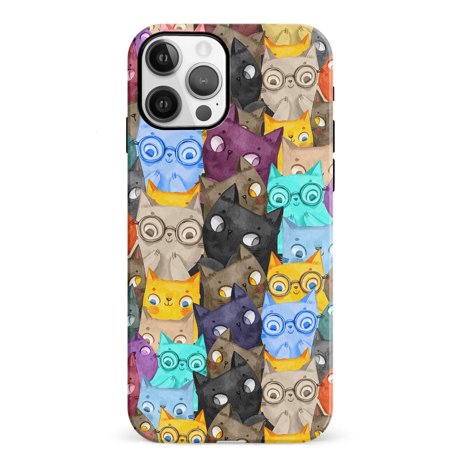 Watercolor Cats with Glasses Multicolor Design Cat Phone Case