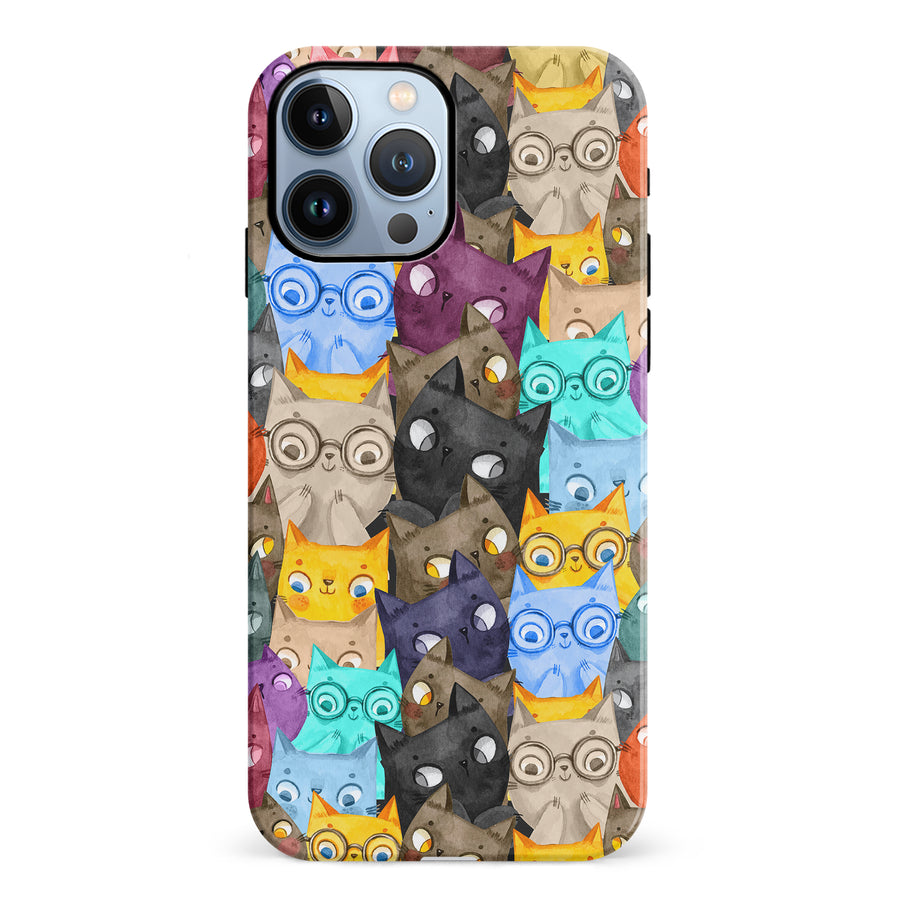 iPhone 12 Pro Watercolor Cats with Glasses Multicolor Design Cat Phone Case