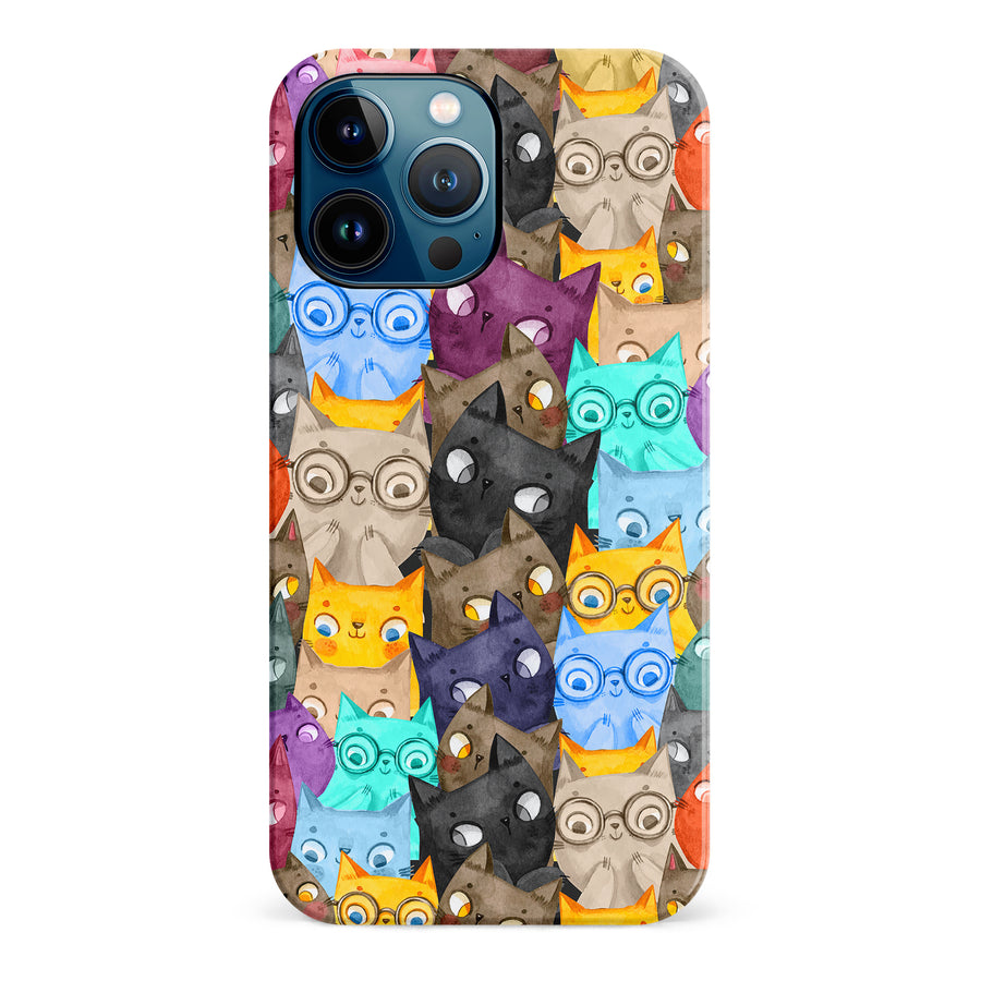 iPhone 12 Pro Max Watercolor Cats with Glasses Multicolor Design Cat Phone Case