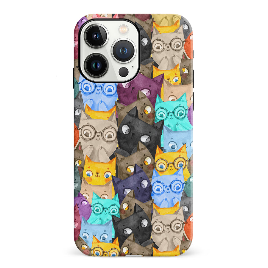 iPhone 13 Pro Watercolor Cats with Glasses Multicolor Design Cat Phone Case