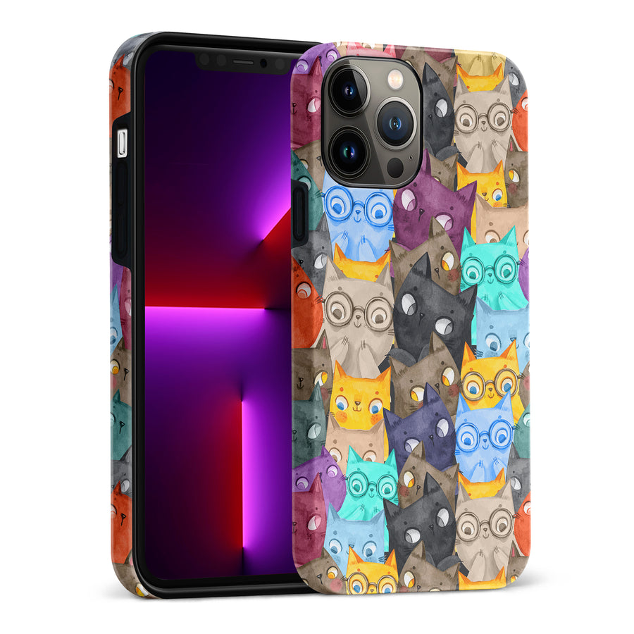 Watercolor Cats with Glasses Multicolor Design Cat Phone Case