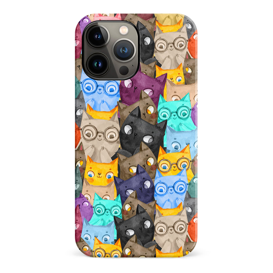 iPhone 13 Pro Max Watercolor Cats with Glasses Multicolor Design Cat Phone Case