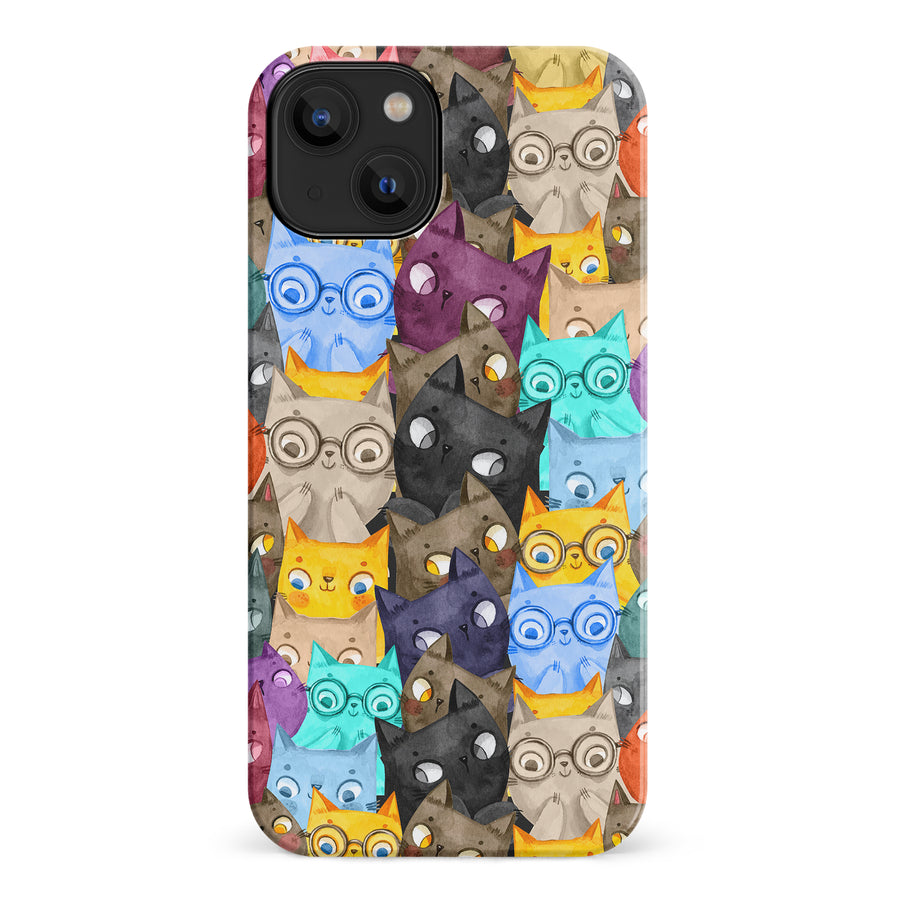 iPhone 14 Watercolor Cats with Glasses Multicolor Design Cat Phone Case