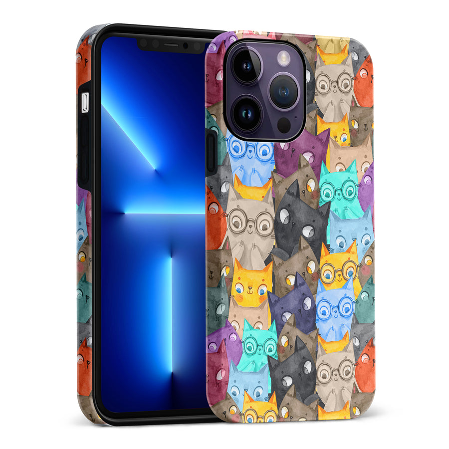 Watercolor Cats with Glasses Multicolor Design Cat Phone Case