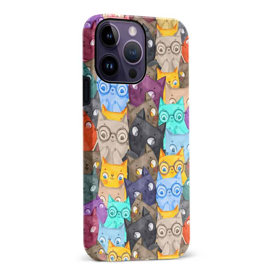 iPhone 14 Pro Max Watercolor Cats with Glasses Multicolor Design Cat Phone Case