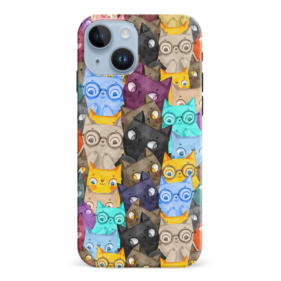 Watercolor Cats with Glasses Multicolor Design Cat Phone Case