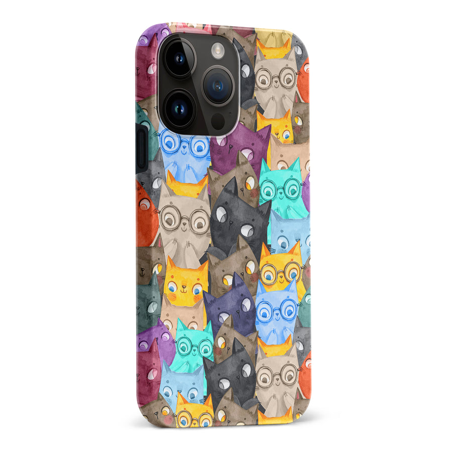 iPhone 15 Pro Max Watercolor Cats with Glasses Multicolor Design Cat Phone Case