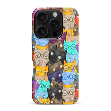 iPhone 16 Pro Max Watercolor Cats with Glasses Multicolor Design Cat Phone Case