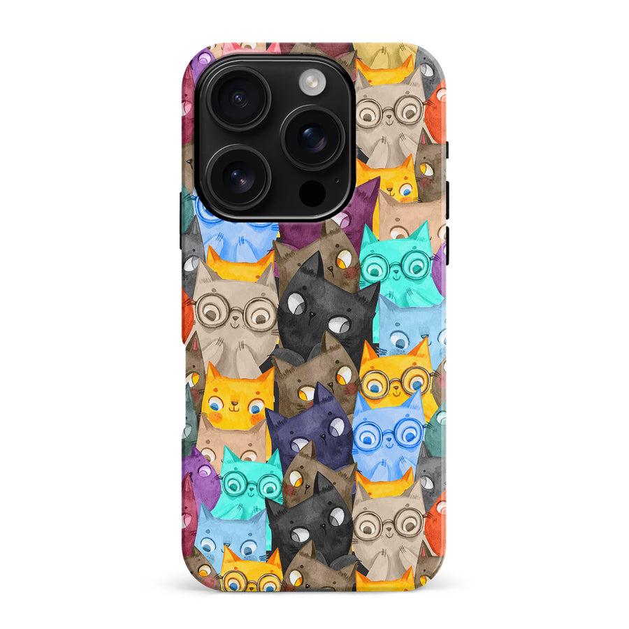 Watercolor Cats with Glasses Multicolor Design Cat Phone Case