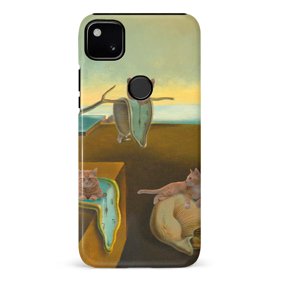 Google Pixel 4A Surreal Cats on Melting Clocks Artistic Cat Phone Case