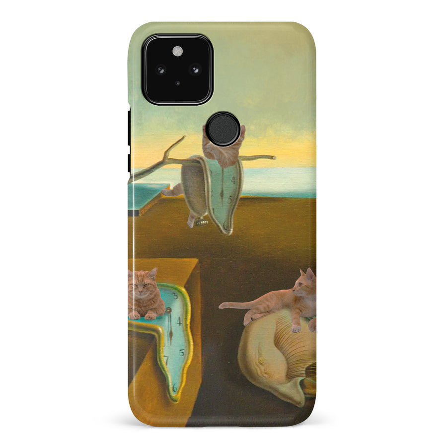 Google Pixel 5 Surreal Cats on Melting Clocks Artistic Cat Phone Case