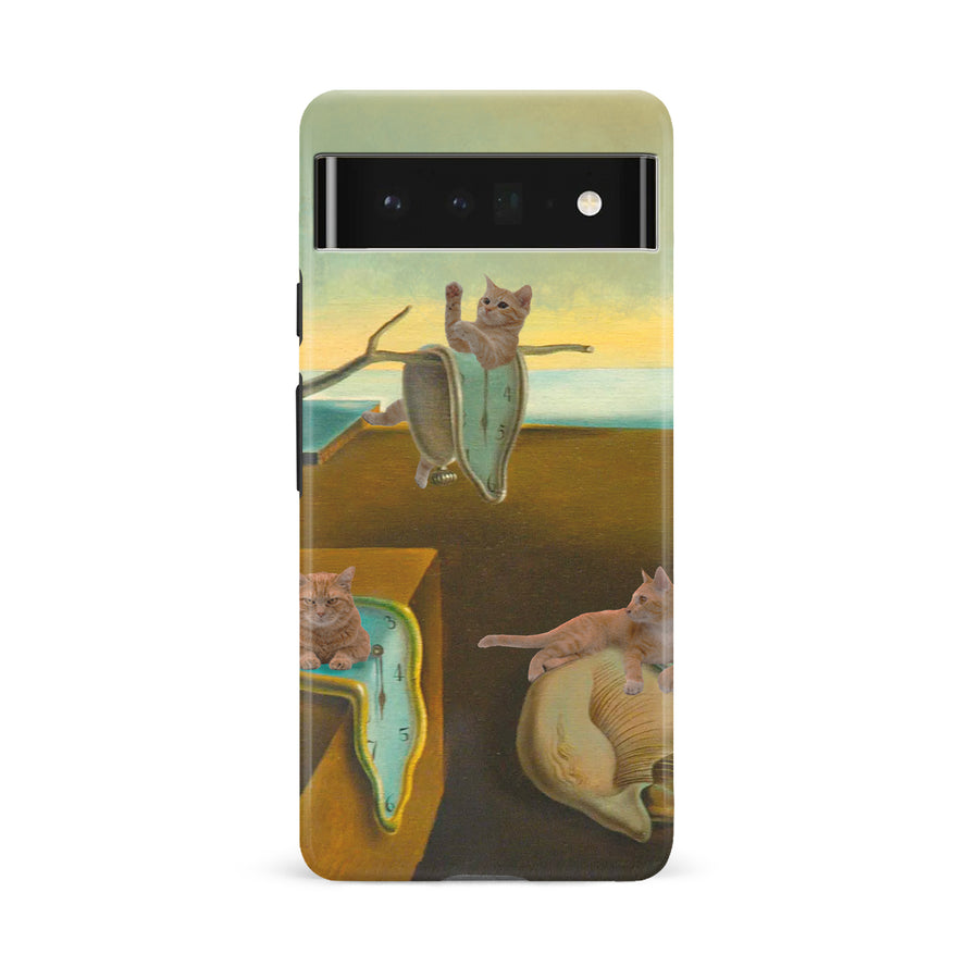 Google Pixel 6A Surreal Cats on Melting Clocks Artistic Cat Phone Case