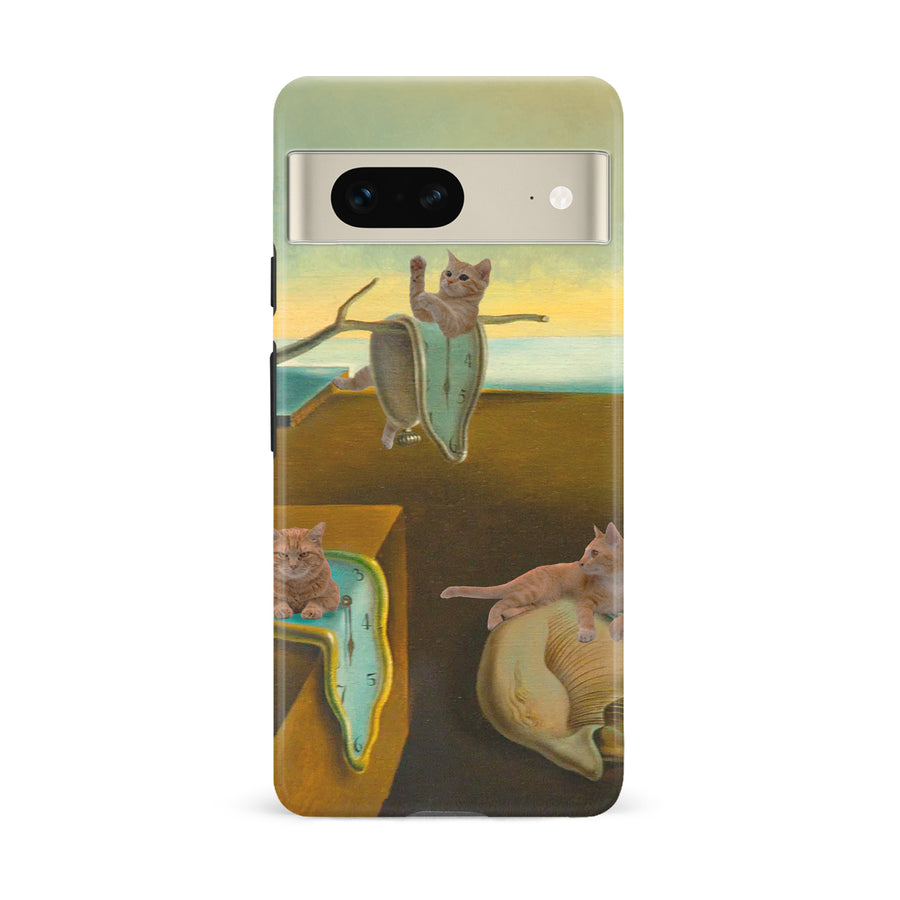 Google Pixel 7 Surreal Cats on Melting Clocks Artistic Cat Phone Case