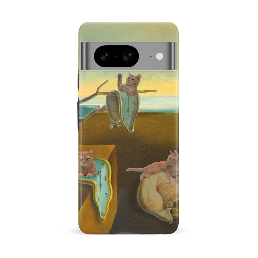 Google Pixel 8 Surreal Cats on Melting Clocks Artistic Cat Phone Case