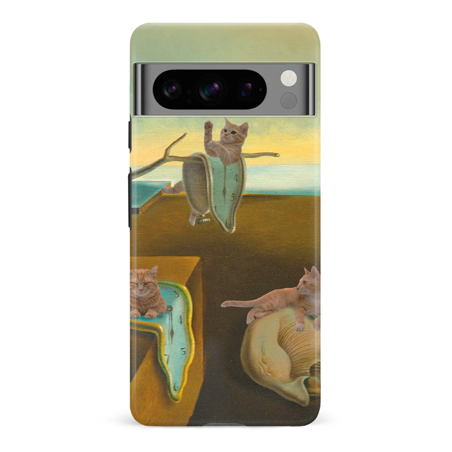 Google Pixel 8 Pro Surreal Cats on Melting Clocks Artistic Cat Phone Case