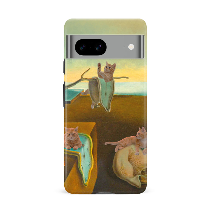 Google Pixel 8A Surreal Cats on Melting Clocks Artistic Cat Phone Case