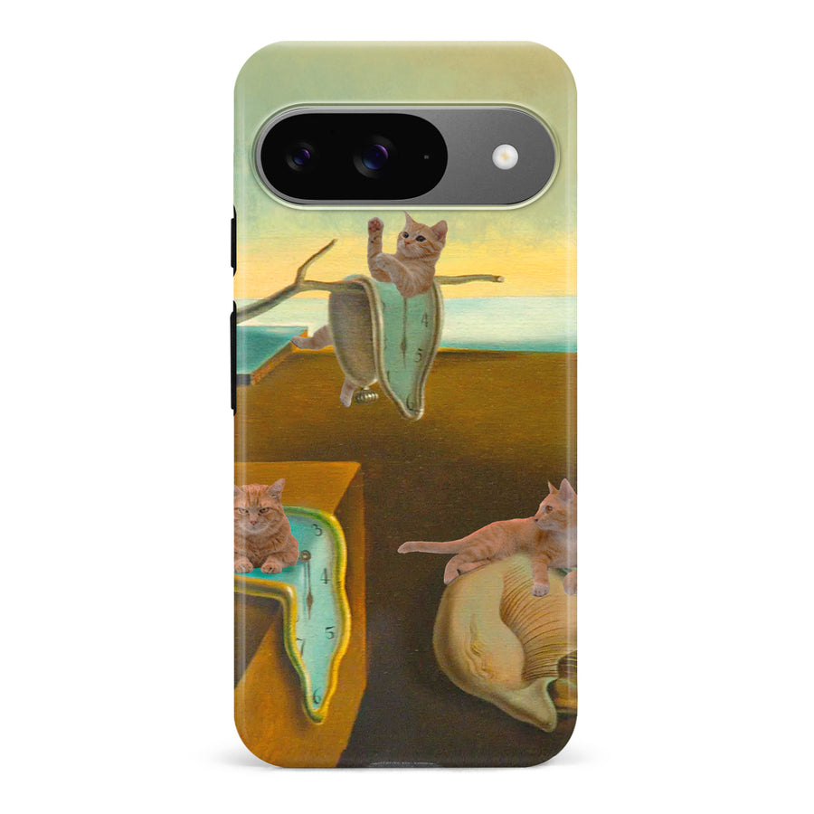 Google Pixel 9 Surreal Cats on Melting Clocks Artistic Cat Phone Case