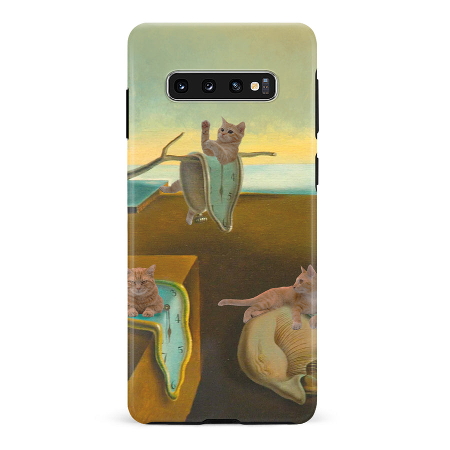 Samsung Galaxy S10 Surreal Cats on Melting Clocks Artistic Cat Phone Case