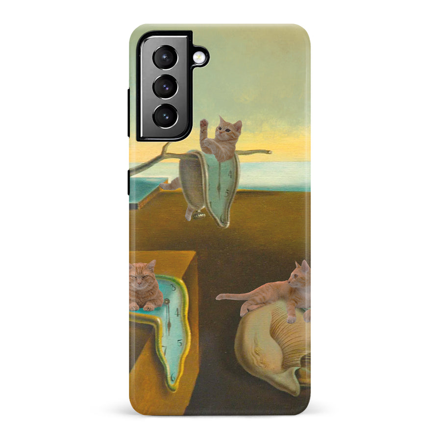 Samsung Galaxy S21 Plus Surreal Cats on Melting Clocks Artistic Cat Phone Case