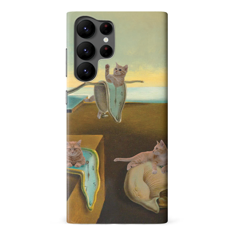 Samsung Galaxy S22 Ultra Surreal Cats on Melting Clocks Artistic Cat Phone Case