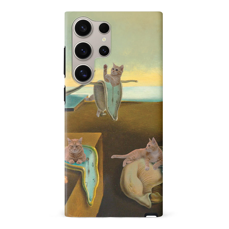 Samsung Galaxy S24 Ultra Surreal Cats on Melting Clocks Artistic Cat Phone Case