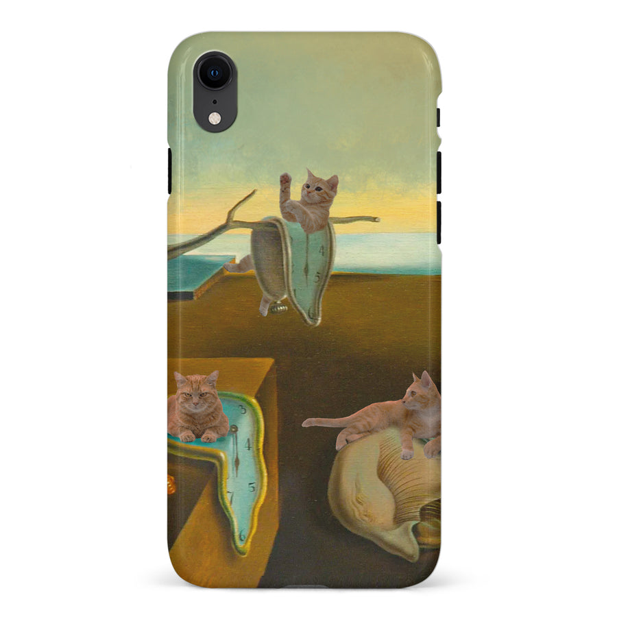 iPhone XR Surreal Cats on Melting Clocks Artistic Cat Phone Case